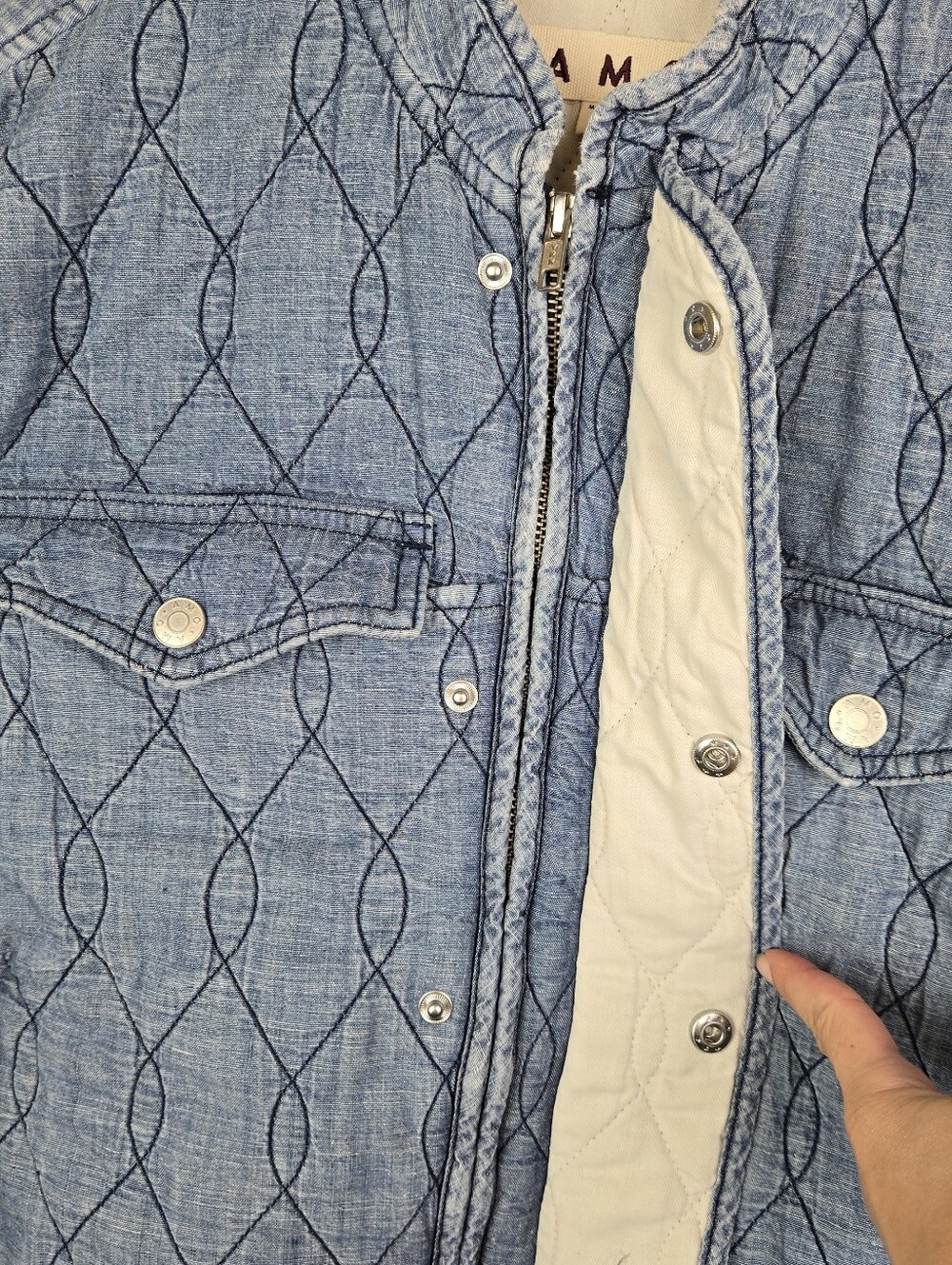 AMO Quilted Denim Jacket Womens Sz Medium In Blue - Picture 6 of 12